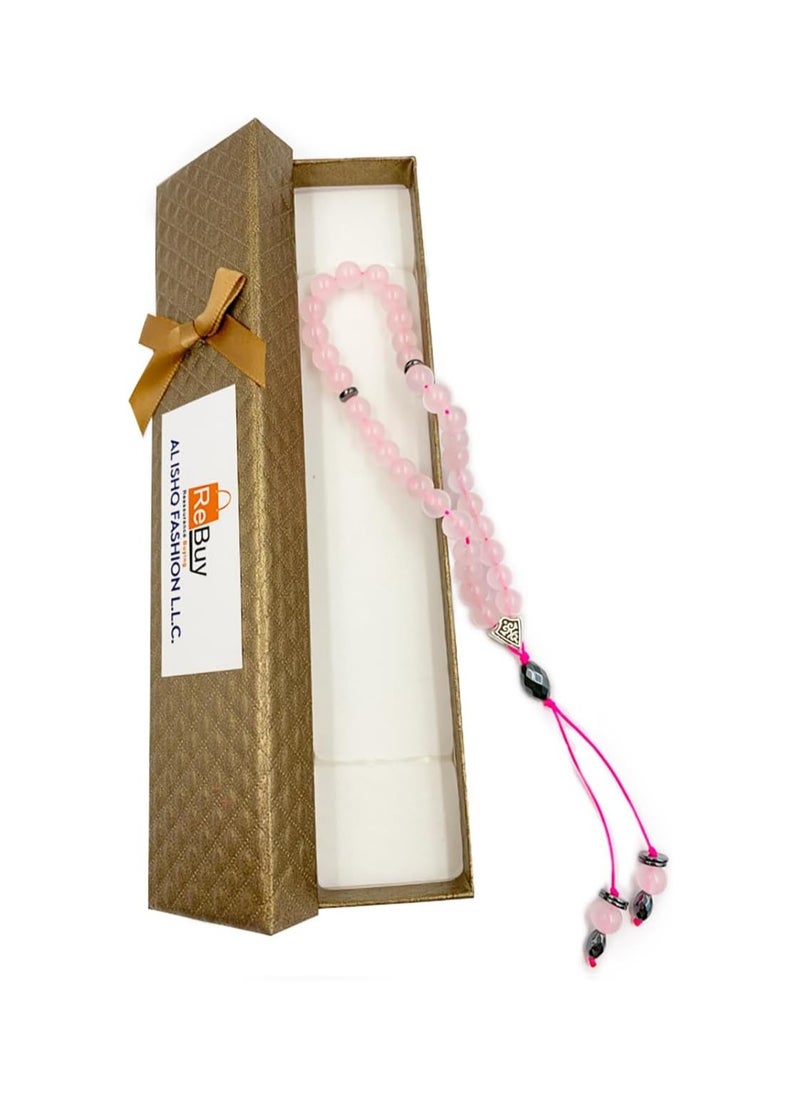 REBUY REBUY Rose Quartz  Natural Gemstone Islamic Prayer 33 Beads Tasbih  - Image 4