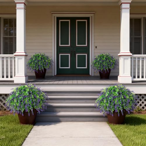 VIERENA Artificial Eucalyptus & Lavender Topiary Ball Tree for Front Door - Set of 2 Topiary Trees with Pots, UV Resistant Faux Bushes Potted Plants for Porch Garden Farmhouse Outdoor Decoration - Image 4