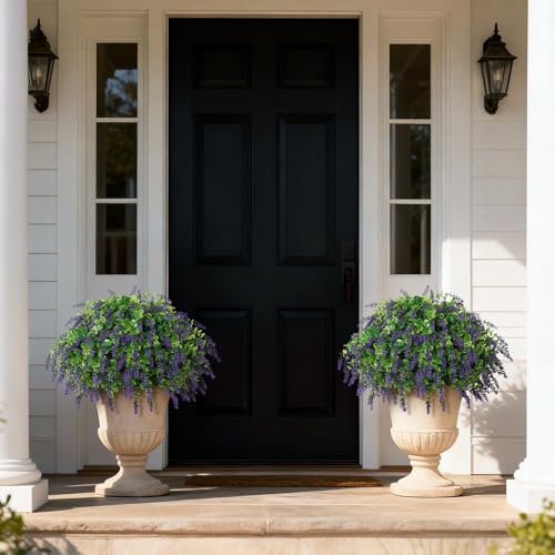 VIERENA Artificial Eucalyptus & Lavender Topiary Ball Tree for Front Door - Set of 2 Topiary Trees with Pots, UV Resistant Faux Bushes Potted Plants for Porch Garden Farmhouse Outdoor Decoration - Image 3