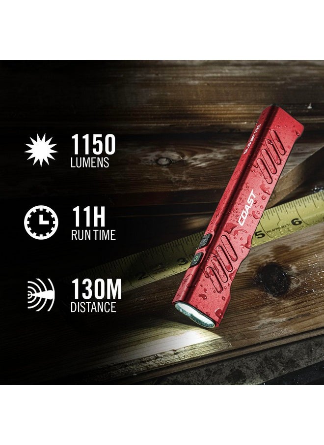 Coast Coast Slayer 1150 Lumen USB-C Rechargeable LED Flashlight with Spot/Flood, Memory Mode and Pocket Clip, RED  - Image 2