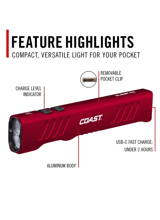 Coast Coast Slayer 1150 Lumen USB-C Rechargeable LED Flashlight with Spot/Flood, Memory Mode and Pocket Clip, RED  - Image 4