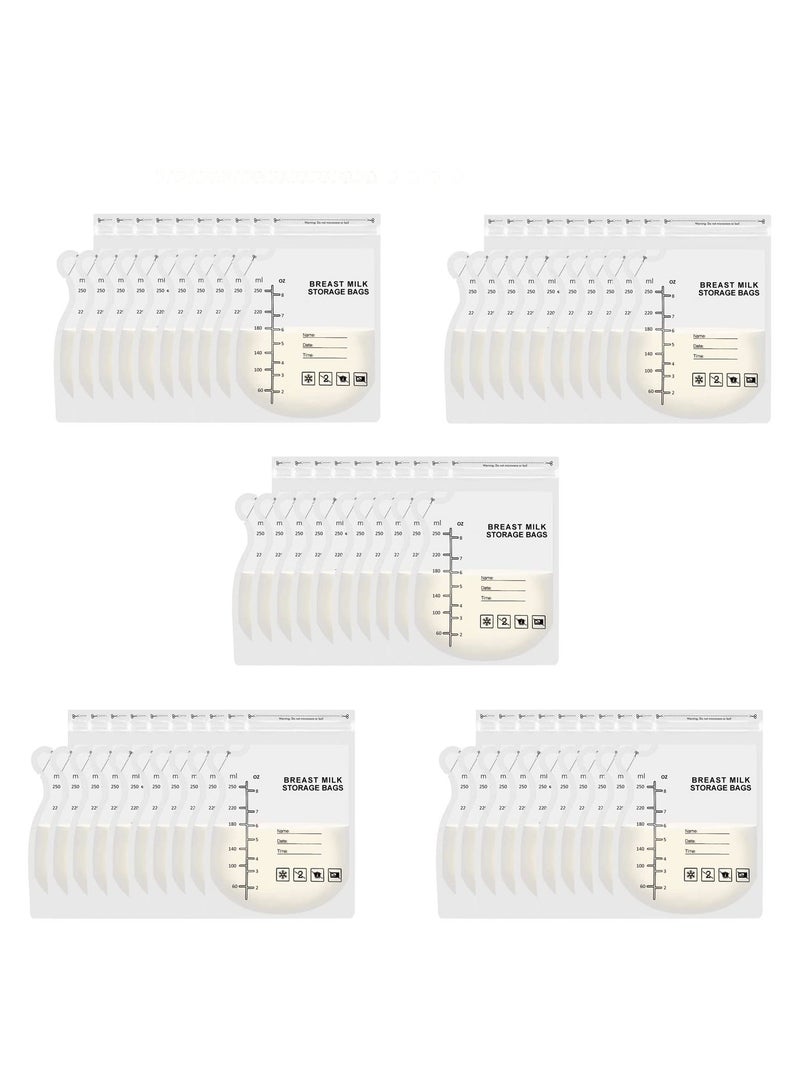 XiuWoo 50 Pcs Breast Milk Storage Bag, 250ml Freezer Breastfeeding Essentials Fresh-Keeping Bag with Scale, Double Zipper Sealing for Fridge or Use - Image 1