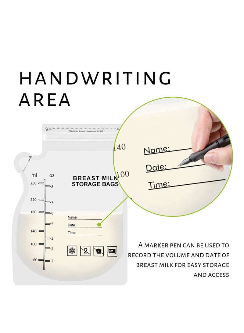 XiuWoo 50 Pcs Breast Milk Storage Bag, 250ml Freezer Breastfeeding Essentials Fresh-Keeping Bag with Scale, Double Zipper Sealing for Fridge or Use - Image 3