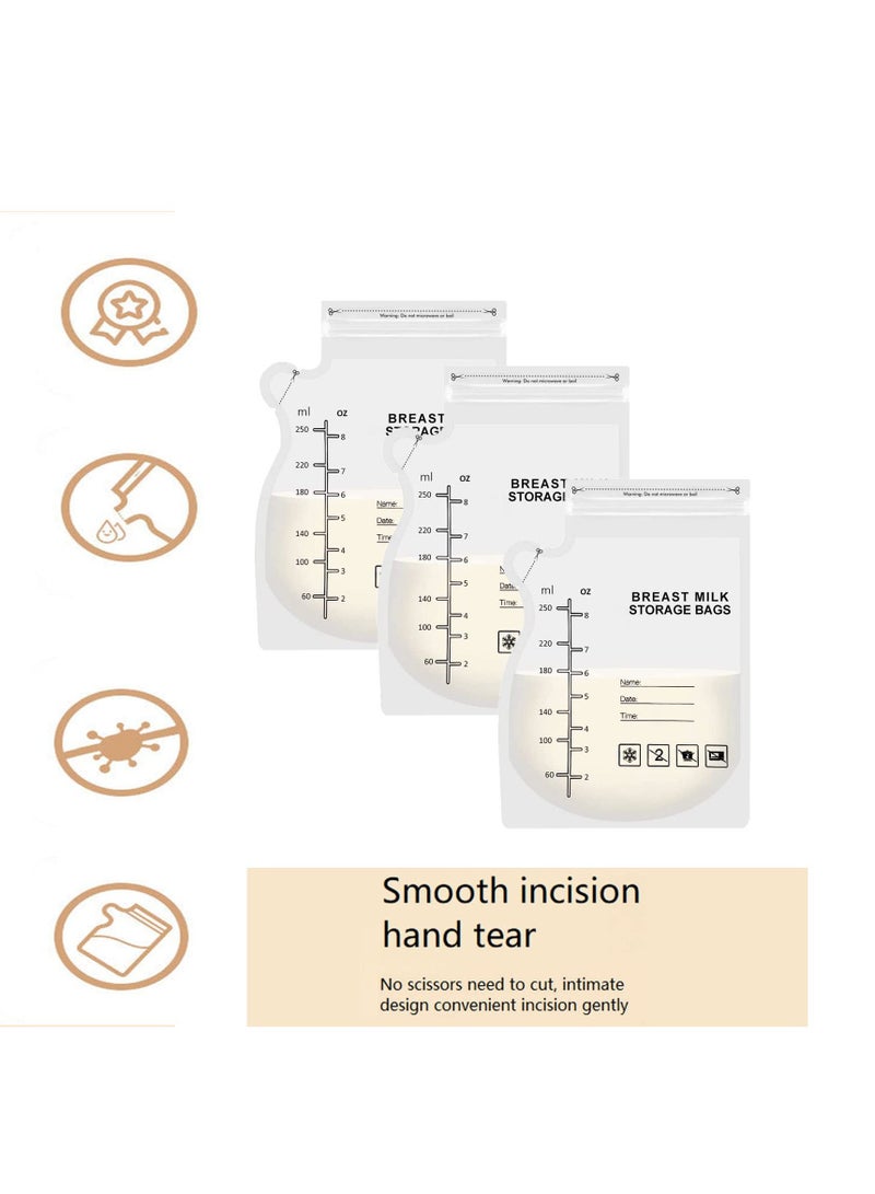 XiuWoo 50 Pcs Breast Milk Storage Bag, 250ml Freezer Breastfeeding Essentials Fresh-Keeping Bag with Scale, Double Zipper Sealing for Fridge or Use - Image 5