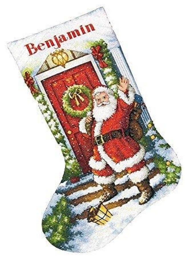 Dimensions Gold Collection Counted Cross Stitch 'Welcome Santa' Personalized Christmas Stocking Kit, 18 Count White Aida, 16'' - Image 1