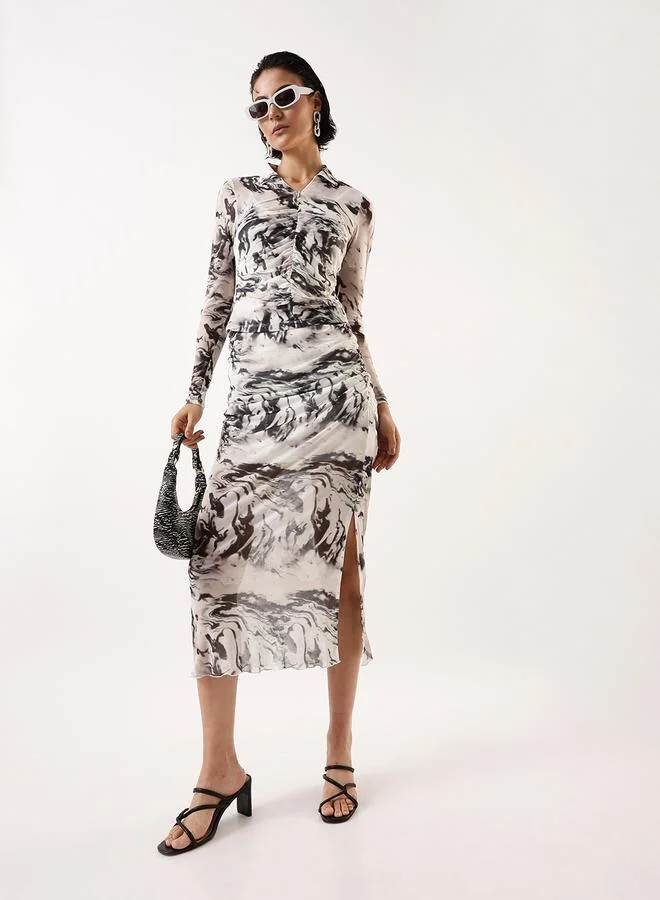 Hubberholme Women's White 100% Polyester Self Design Pattern Midi Bodycon Slim Fit Skirt