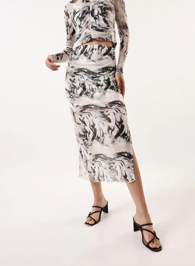 Hubberholme Women's White 100% Polyester Self Design Pattern Midi Bodycon Slim Fit Skirt