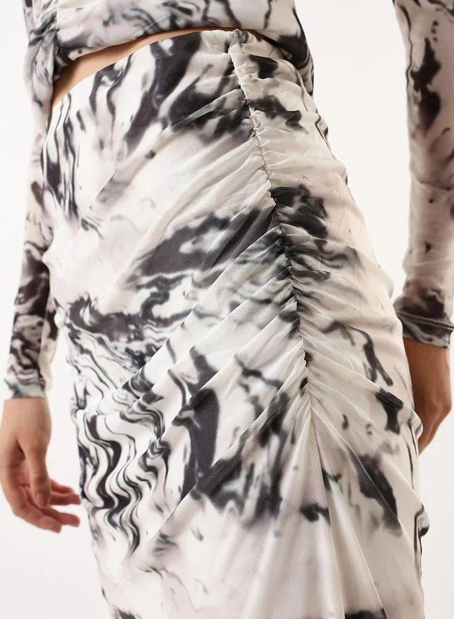 Hubberholme Women's White 100% Polyester Self Design Pattern Midi Bodycon Slim Fit Skirt
