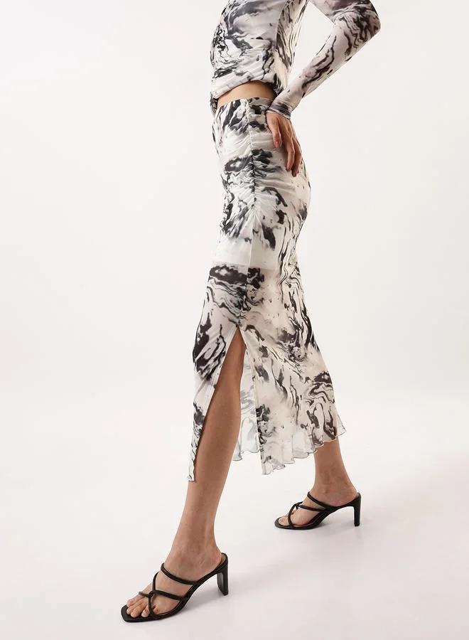 Hubberholme Women's White 100% Polyester Self Design Pattern Midi Bodycon Slim Fit Skirt
