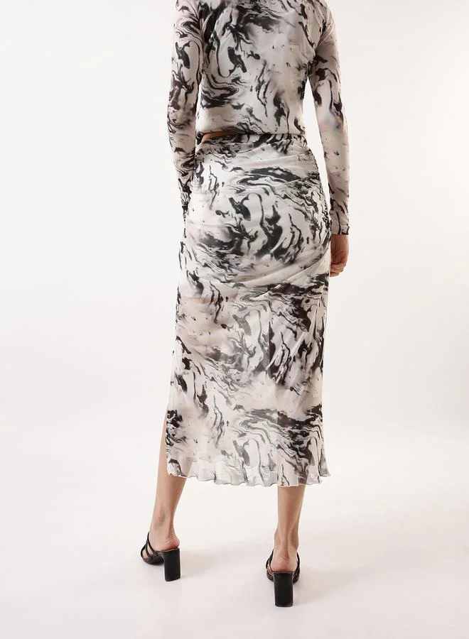 Hubberholme Women's White 100% Polyester Self Design Pattern Midi Bodycon Slim Fit Skirt