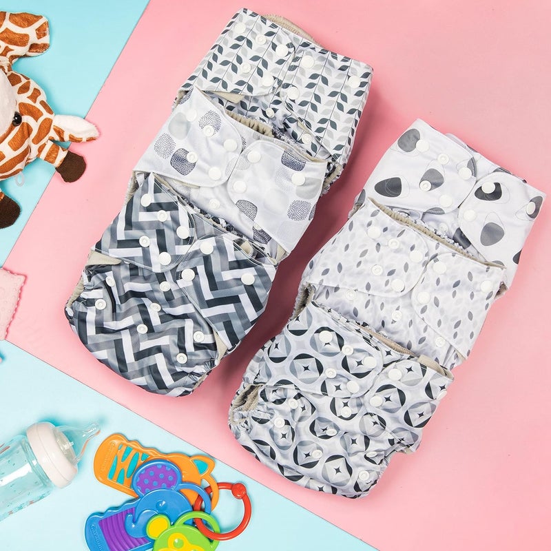 Simple Being Reusable Cloth Diapers, Double Gusset, One Size Adjustable, Washable Soft Absorbent, Waterproof Cover, Eco-Friendly Unisex Baby Girl Boy, six 4-Layers Microfiber Inserts (Greys) - Image 2