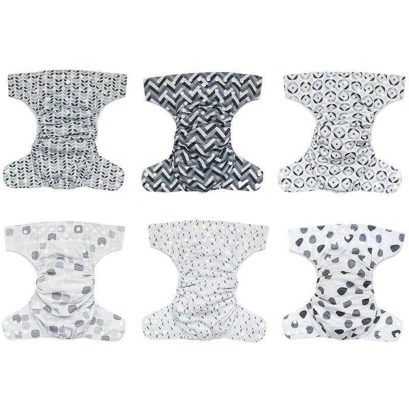 Simple Being Reusable Cloth Diapers, Double Gusset, One Size Adjustable, Washable Soft Absorbent, Waterproof Cover, Eco-Friendly Unisex Baby Girl Boy, six 4-Layers Microfiber Inserts (Greys) - Image 4