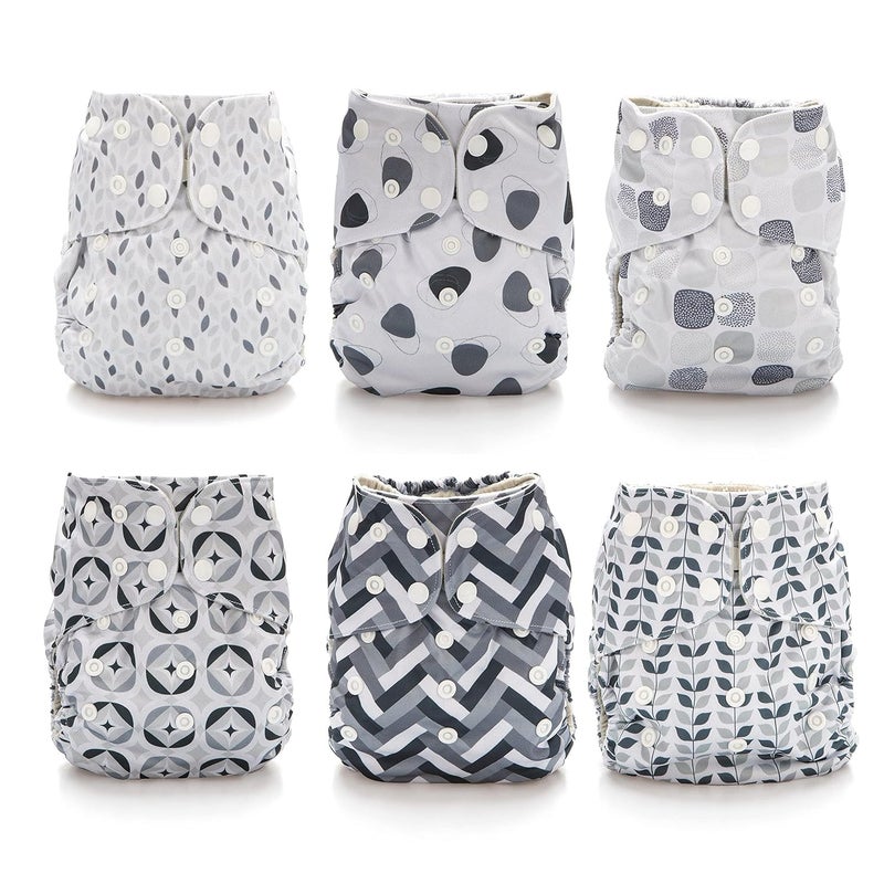 Simple Being Reusable Cloth Diapers, Double Gusset, One Size Adjustable, Washable Soft Absorbent, Waterproof Cover, Eco-Friendly Unisex Baby Girl Boy, six 4-Layers Microfiber Inserts (Greys) - Image 3