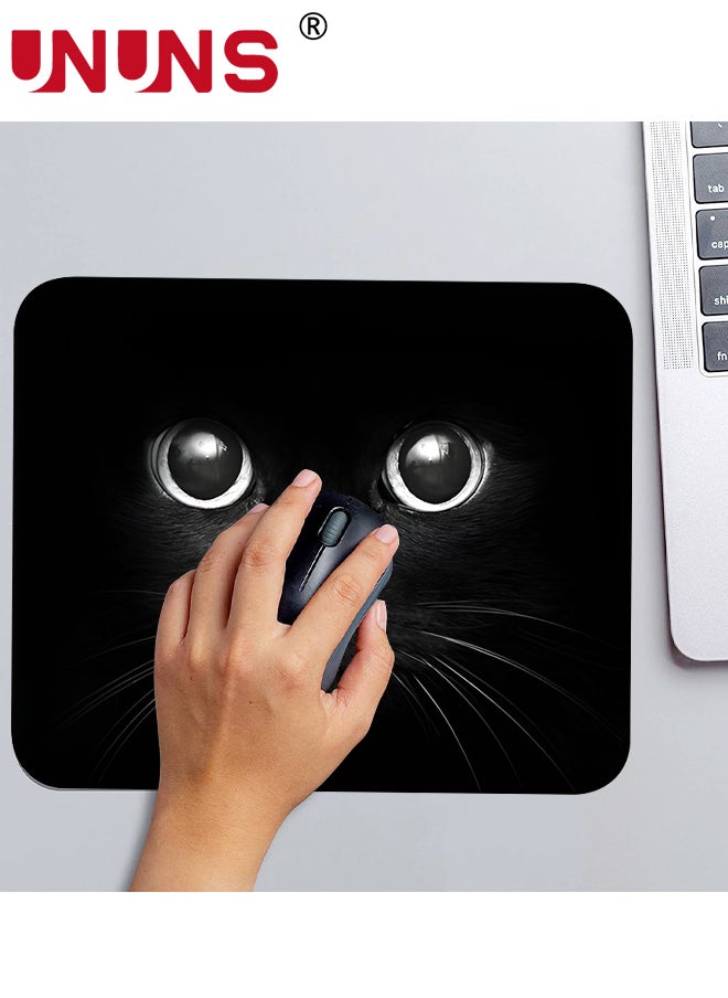 UNUNS - Black Cat Gaming Mouse Pad Custom,Black Cat With White Eye Looking Design Mousepad,Non-Slip Rubber Rectangle Mouse Pad,For Computers Desktops PC Laptop 9.5 X 7.9 Inch (240X200X3mm) - Image 1