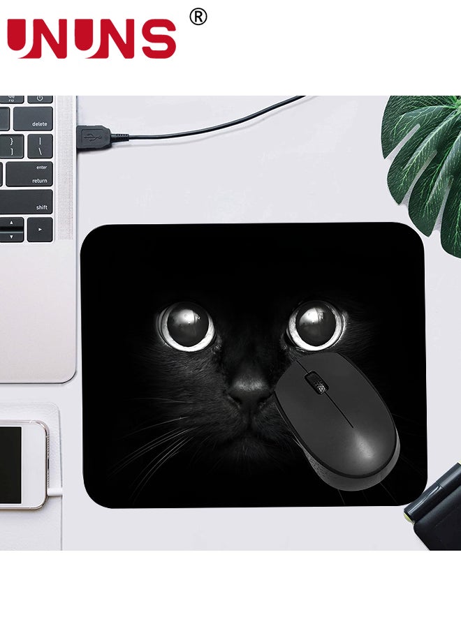 UNUNS - Black Cat Gaming Mouse Pad Custom,Black Cat With White Eye Looking Design Mousepad,Non-Slip Rubber Rectangle Mouse Pad,For Computers Desktops PC Laptop 9.5 X 7.9 Inch (240X200X3mm) - Image 1