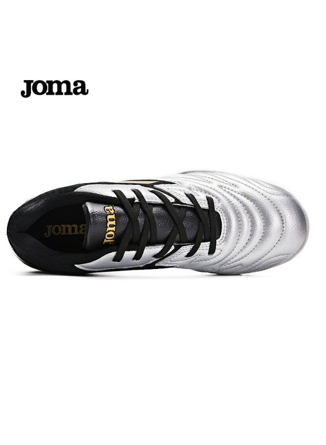 Joma أحذية كرة القدم للأطفال من جومّا، أحذية تدريب رياضية للمدارس الابتدائية، مع مسامير عشب، فضي وأسود، مقاس 36 - Image 3