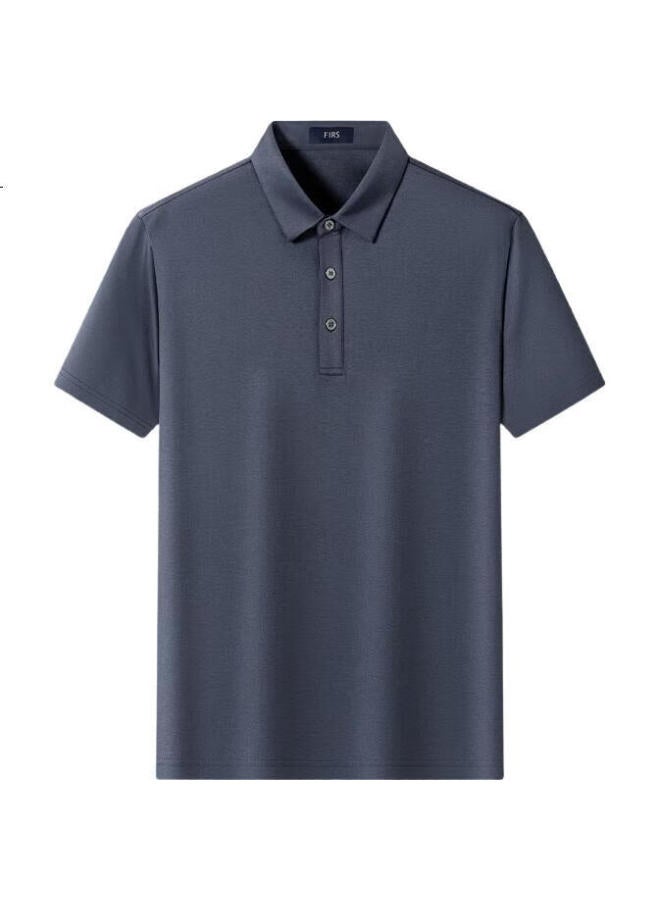 FIRS 100% Pure Cotton Short Sleeve Polo Shirt Men'S Summer High-End Wrinkle-Free Turn-Down Collar T-Shirt Navy Blue 2Xl - Image 1