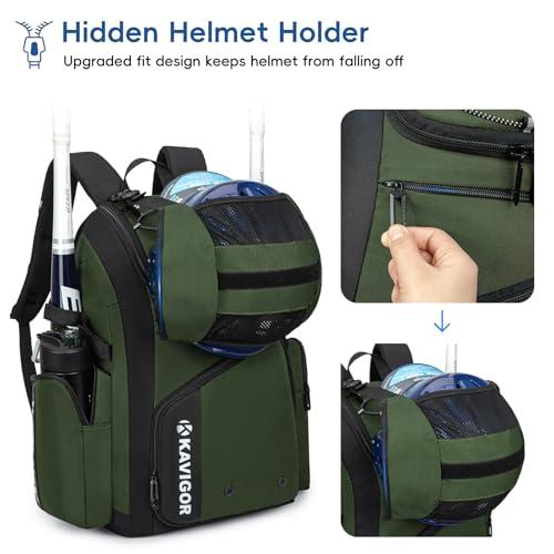 KAVIGOR Baseball Bag for Youth and Adult, Softball Bag 50L Large Capacity Holds 4 Bats, Equipment Backpack with Shoes Compartment - Image 3