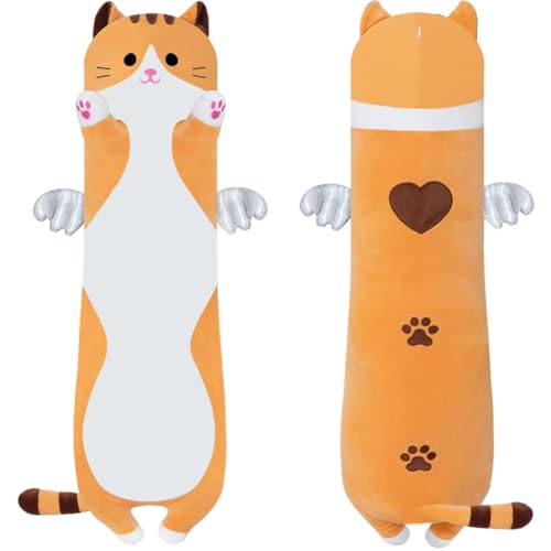SNOWOLF Cute Long Cat Plush Body Pillow Kawaii Cat Plushie Toys Cuddle Cartoon Stuffed Animals Soft Kitten Throw Pillow Doll Gift for Kids Girls Boys 355 Orange - Image 1