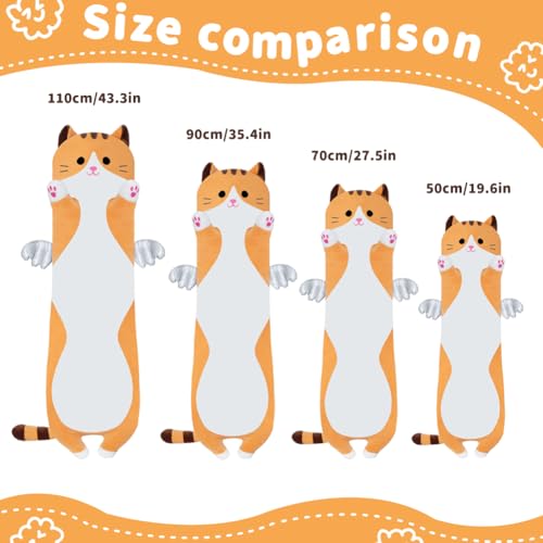 SNOWOLF Cute Long Cat Plush Body Pillow Kawaii Cat Plushie Toys Cuddle Cartoon Stuffed Animals Soft Kitten Throw Pillow Doll Gift for Kids Girls Boys 355 Orange - Image 5