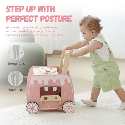 bpmfkid Wooden Baby Walker Multifunctional Ice Cream Cart Activity Toy for Learning to Push Walk with Wheels Pretend Playset Ideal for Toddlers Boys and Girls Ages 1836M - Image 5