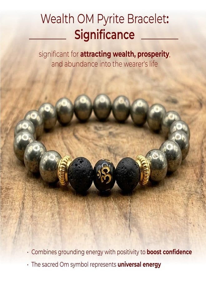 Divine Hindu Wealth OM Pyrite Bracelet for Financial Growth & Success | Natural Pyrite Crystal Beaded Spiritual Healing Jewelry | Money Magnet Stone for Men & Women | Meditation Accessory - Image 3