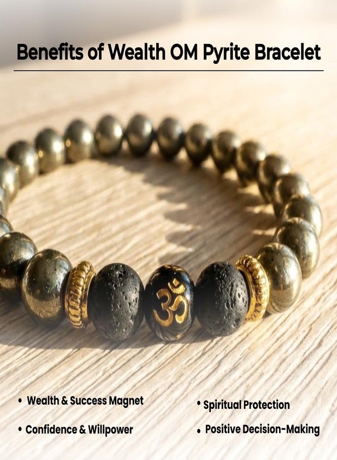 Divine Hindu Wealth OM Pyrite Bracelet for Financial Growth & Success | Natural Pyrite Crystal Beaded Spiritual Healing Jewelry | Money Magnet Stone for Men & Women | Meditation Accessory - Image 4