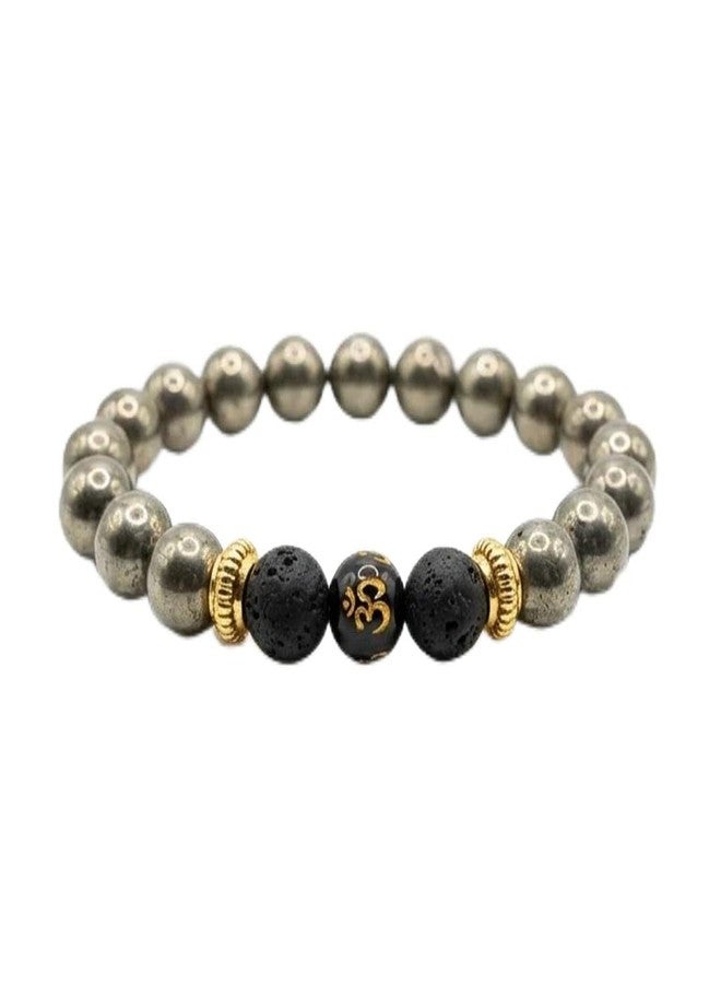 Divine Hindu Wealth OM Pyrite Bracelet for Financial Growth & Success | Natural Pyrite Crystal Beaded Spiritual Healing Jewelry | Money Magnet Stone for Men & Women | Meditation Accessory - Image 1