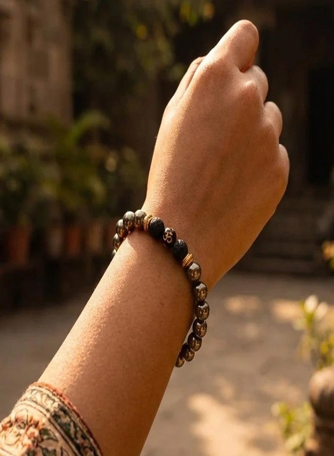 Divine Hindu Wealth OM Pyrite Bracelet for Financial Growth & Success | Natural Pyrite Crystal Beaded Spiritual Healing Jewelry | Money Magnet Stone for Men & Women | Meditation Accessory - Image 5