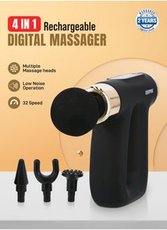 Rechargeable 4-in-1 Digital Massager, LCD Display, GM86063, 32 Speed Setting, Portable Handheld Muscle Massager for Athletes, Muscle Soreness Relief