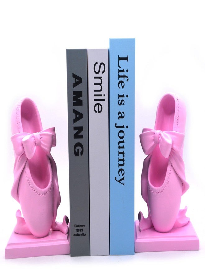 MONMOB Pink Book Ends for Shelves Decorative Shoe Bookends for Shelves Ballet Slipper Bookends for Heavy Book Holder for Home Office Decor Gifts for Mom Grandma Women - Image 1