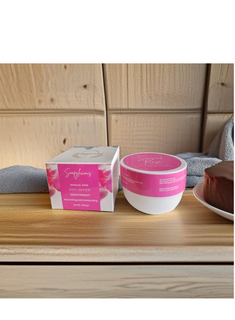 سوبلي شيز زبدة الجسم بالشيا - برائحة الورد نباتية 200 جم | مرطب طبيعي عميق لبشرة مرطبة ومشرقة - Image 1