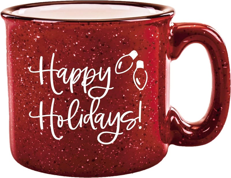 Dexsa Ceramic Designer Campfire Coffee Mug  Happy Holidays  Holds 15 ounces  Christmas Holiday Mug  Great for Coffee Tea Soups Hot Chocolate