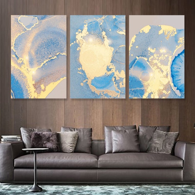 Marktna Three modern-designed canvas panels with a hollow frame, measuring (90×40), three pieces - Image 1