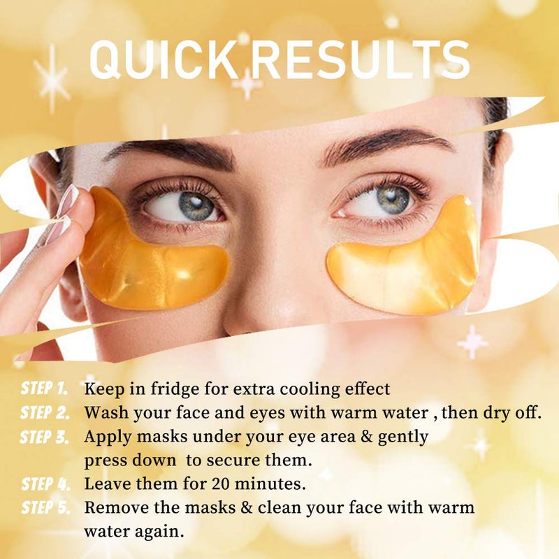 Vandarllin 24K Gold Powder Gel Collagen Eye Masks Sheet Patch, Anti Aging, for Bags,Dark Circles and Puffiness,Anti Wrinkle,Moisturising,Hydrating for Blackheads (20Pairs) - Image 3