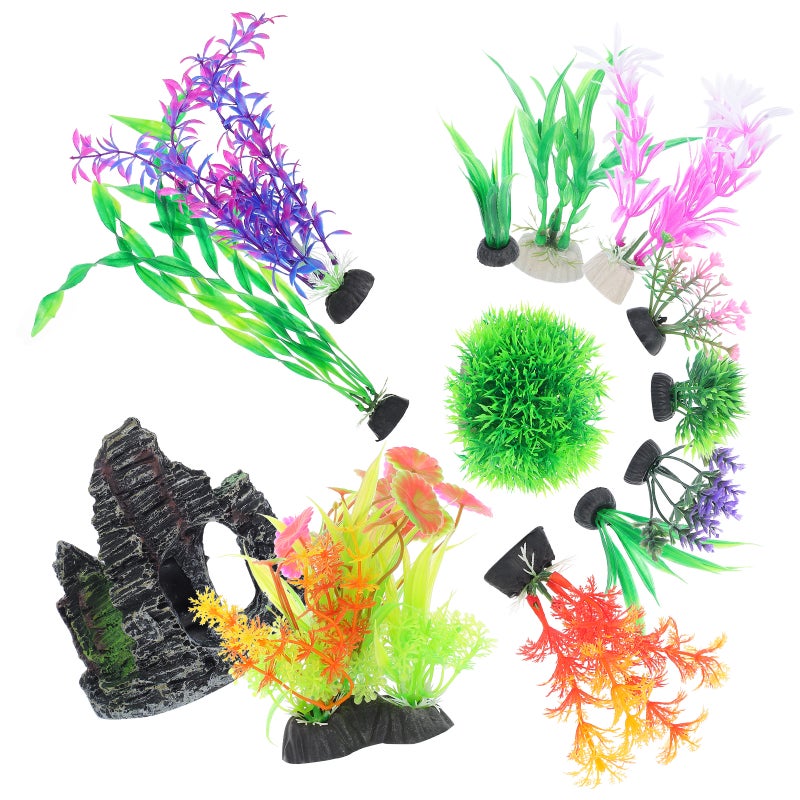 13pcs Aquarium Decorations Set: Realistic Artificial Plants & Rock Cave Hideouts - Underwater Landscape Kit for Bettas & Tropical Fish - Image 4