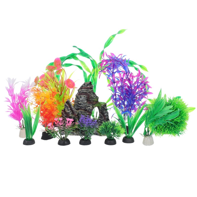13pcs Aquarium Decorations Set: Realistic Artificial Plants & Rock Cave Hideouts - Underwater Landscape Kit for Bettas & Tropical Fish - Image 1