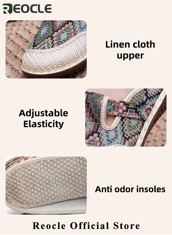 Women's Round Toe Casual Walking Mule Shoes Household Canvas Slippers Old Beijing Shoes Embroidered Shoes Kung Fu Tai Chi Shoes