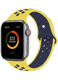Soft Silicone Replacement Sports Strap For ALL Apple Watch Series - 42/44 - Yellow/Blue