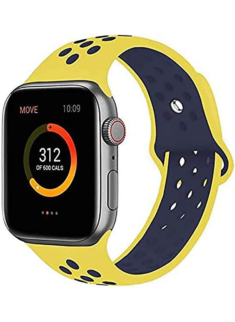 Generic - Soft Silicone Replacement Sports Strap For ALL Apple Watch Series - 42/44 - Yellow/Blue - Image 1
