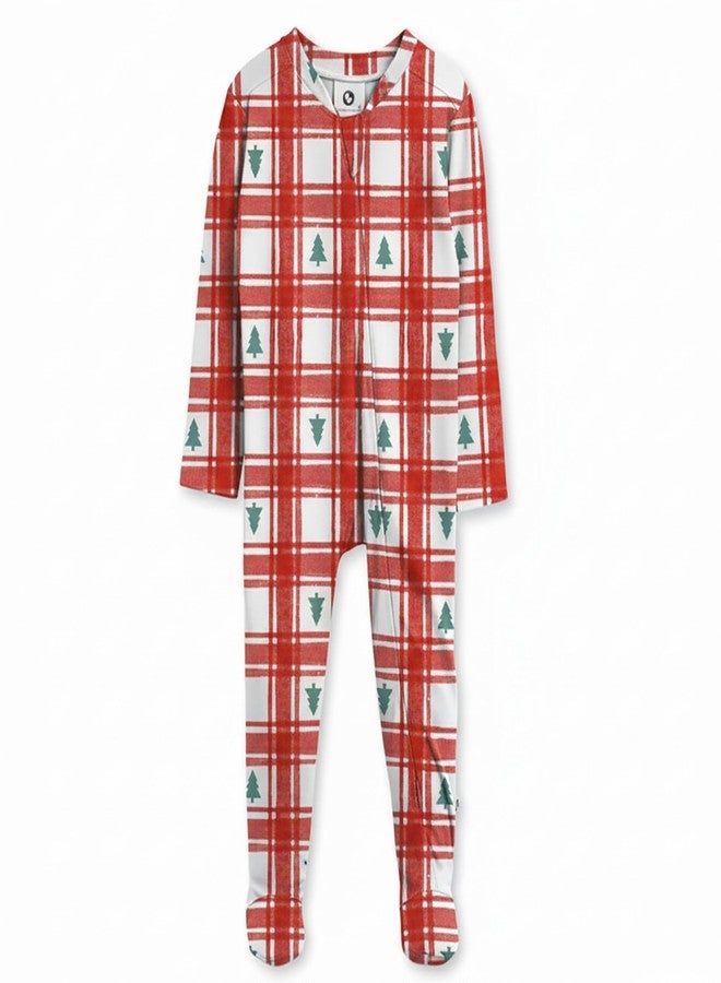 Cocoon Care Bamboo Cotton Knitted Redchecks Christmas Printed Onesies Sleepsuit for New Born Baby|Trendy Footed Rompers Bodysuit|Sleeping Wear Jumpsuits for Babies|One-Piece Sleepwear|3-6 Month - Image 1