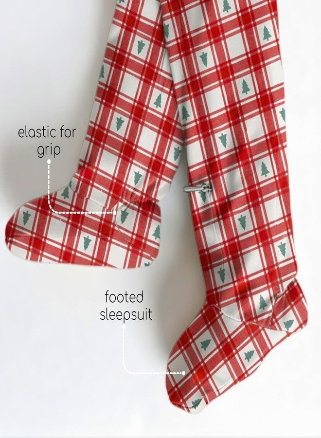 Cocoon Care Bamboo Cotton Knitted Redchecks Christmas Printed Onesies Sleepsuit for New Born Baby|Trendy Footed Rompers Bodysuit|Sleeping Wear Jumpsuits for Babies|One-Piece Sleepwear|3-6 Month - Image 5