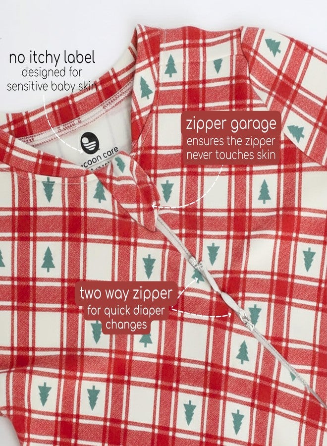 Cocoon Care Bamboo Cotton Knitted Redchecks Christmas Printed Onesies Sleepsuit for New Born Baby|Trendy Footed Rompers Bodysuit|Sleeping Wear Jumpsuits for Babies|One-Piece Sleepwear|3-6 Month - Image 3