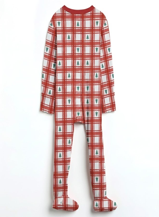 Cocoon Care Bamboo Cotton Knitted Redchecks Christmas Printed Onesies Sleepsuit for New Born Baby|Trendy Footed Rompers Bodysuit|Sleeping Wear Jumpsuits for Babies|One-Piece Sleepwear|3-6 Month - Image 2