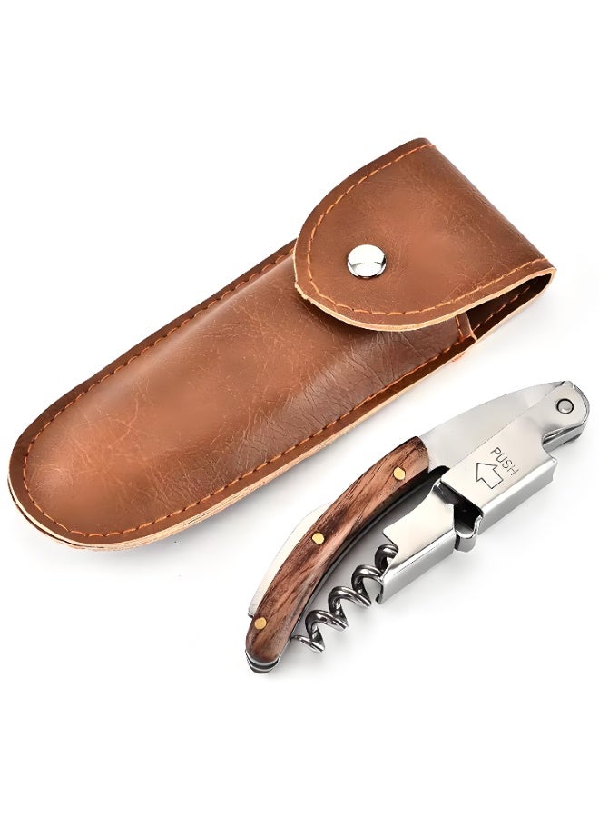 Lee Yon Wine Opener, with Leather Pouch, Wood Handle Double-Hinged Stainless, Steel Screw Beer Bottle Corkscrew - Image 5