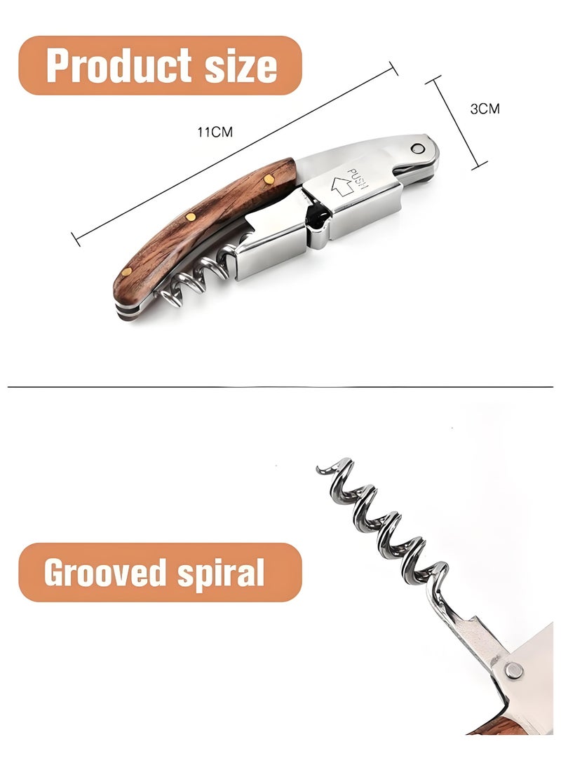 Lee Yon Wine Opener, with Leather Pouch, Wood Handle Double-Hinged Stainless, Steel Screw Beer Bottle Corkscrew - Image 3