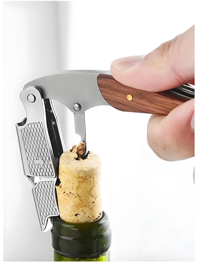 Lee Yon Wine Opener, with Leather Pouch, Wood Handle Double-Hinged Stainless, Steel Screw Beer Bottle Corkscrew - Image 2