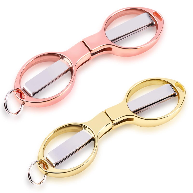 Vicsamer 2PCS Folding Scissors, Portable Travel Scissor, Gift for Men Glasses Shaped Mini Shear Telescopic Cutter, Anti Rust Stainless Steel Scissors for Fishing Sewing Home Office (Rose Gold, Gold) - Image 1