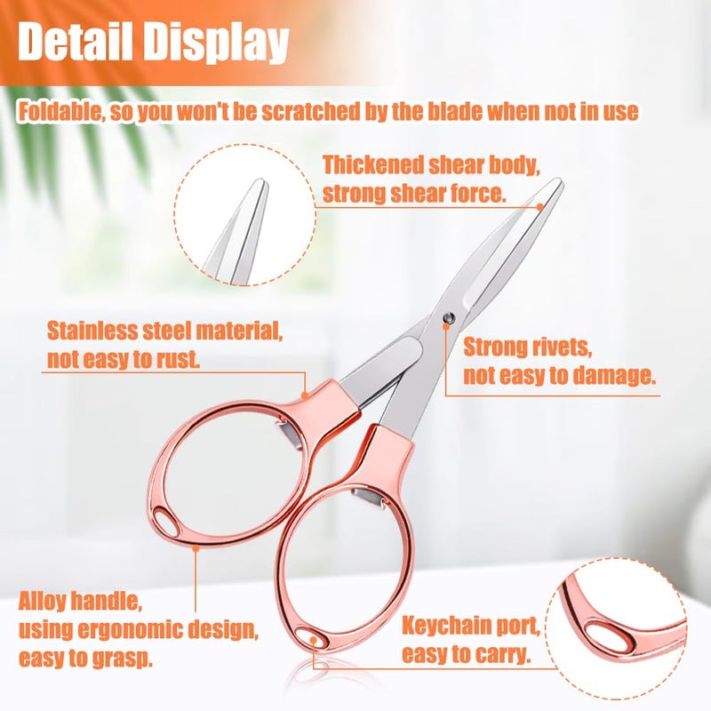 Vicsamer 2PCS Folding Scissors, Portable Travel Scissor, Gift for Men Glasses Shaped Mini Shear Telescopic Cutter, Anti Rust Stainless Steel Scissors for Fishing Sewing Home Office (Rose Gold, Gold) - Image 3