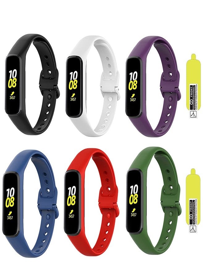 Lustre 6 Pack Replacement Bands Compatible with Samsung Galaxy Fit 2 SM-R220 for Women Men Classic Watch Band Strap Wristband for Galaxy Fit 2 Smart Watch (Come with Two Protective Film) (6 Pack-2) - Image 1